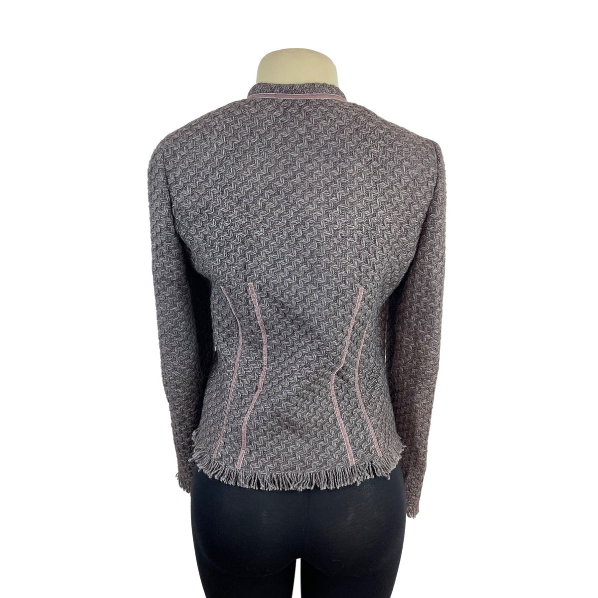 Armani Women’s Gray Button-Up Jacket With Pink Trim Accents Long Sleeves Sz 8