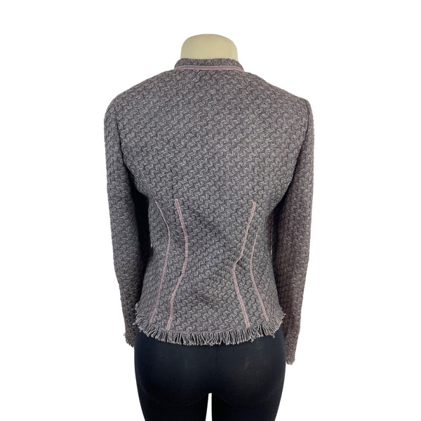 Armani Women’s Gray Button-Up Jacket With Pink Trim Accents Long Sleeves Sz 8
