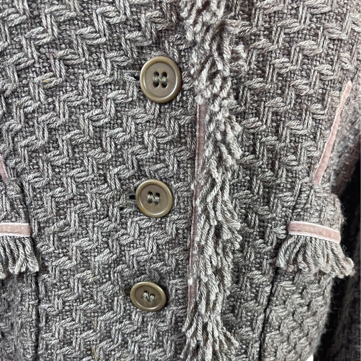 Armani Women’s Gray Button-Up Jacket With Pink Trim Accents Long Sleeves Sz 8