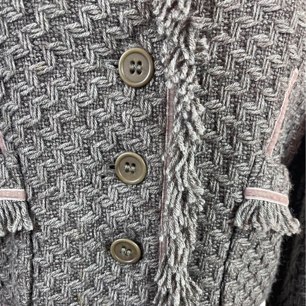 Armani Women’s Gray Button-Up Jacket With Pink Trim Accents Long Sleeves Sz 8