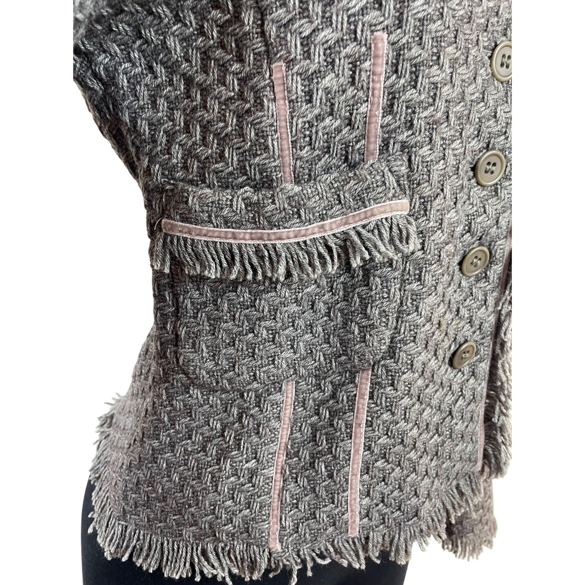 Armani Women’s Gray Button-Up Jacket With Pink Trim Accents Long Sleeves Sz 8
