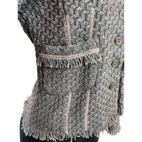 Armani Women’s Gray Button-Up Jacket With Pink Trim Accents Long Sleeves Sz 8