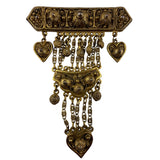 Rice-Weiner Etrusceana Dangling Gold Tone Filigree Brooch With Heart Charms