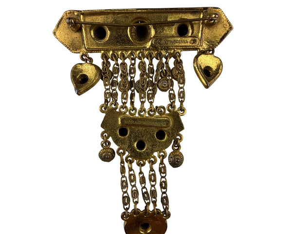Rice-Weiner Etrusceana Dangling Gold Tone Filigree Brooch With Heart Charms