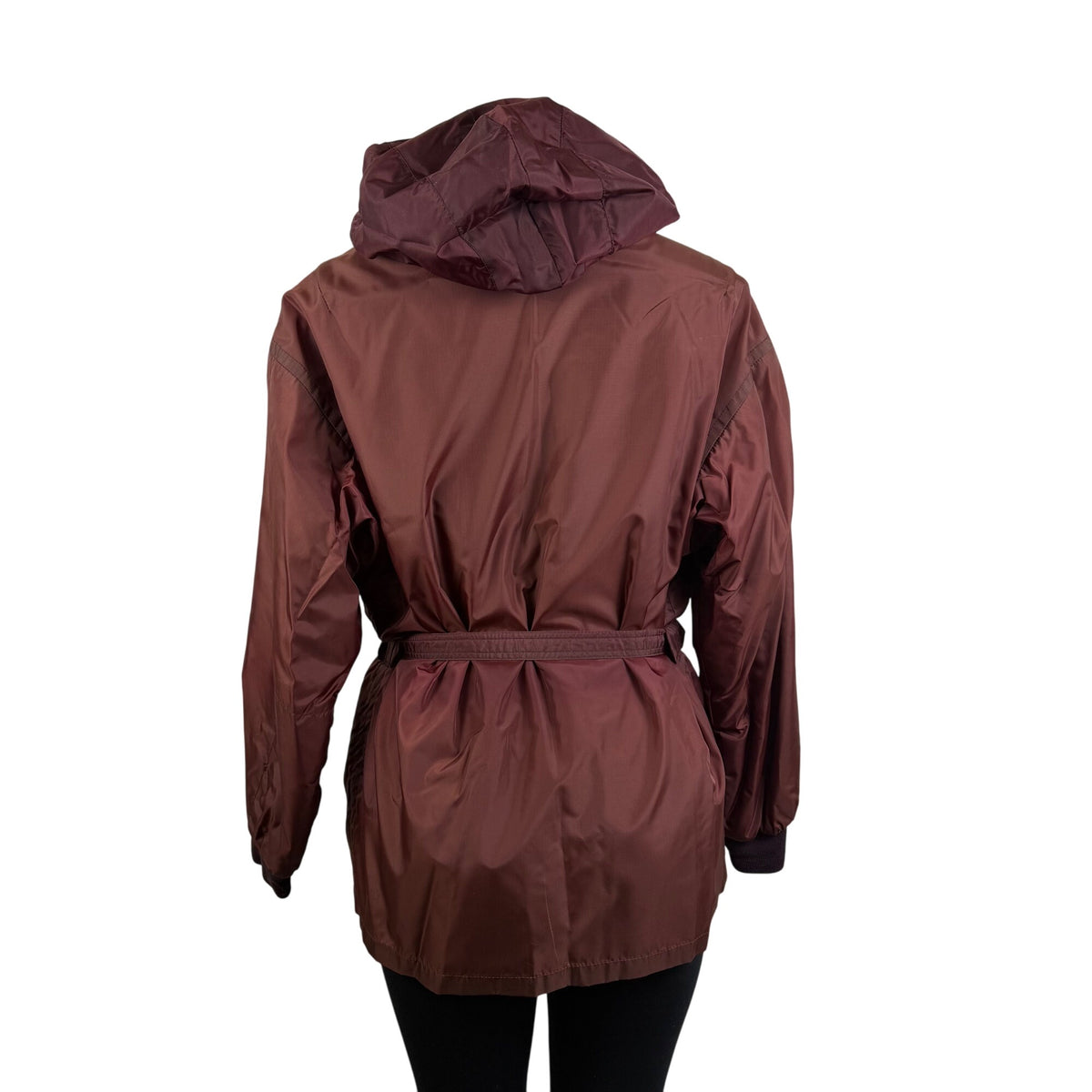 Women’s Burgundy Hooded Belted Jacket Lightweight Coat