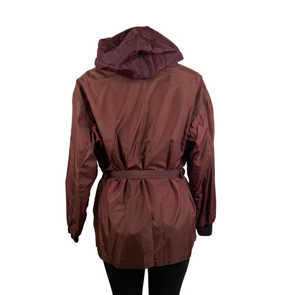 Women’s Burgundy Hooded Belted Jacket Lightweight Coat