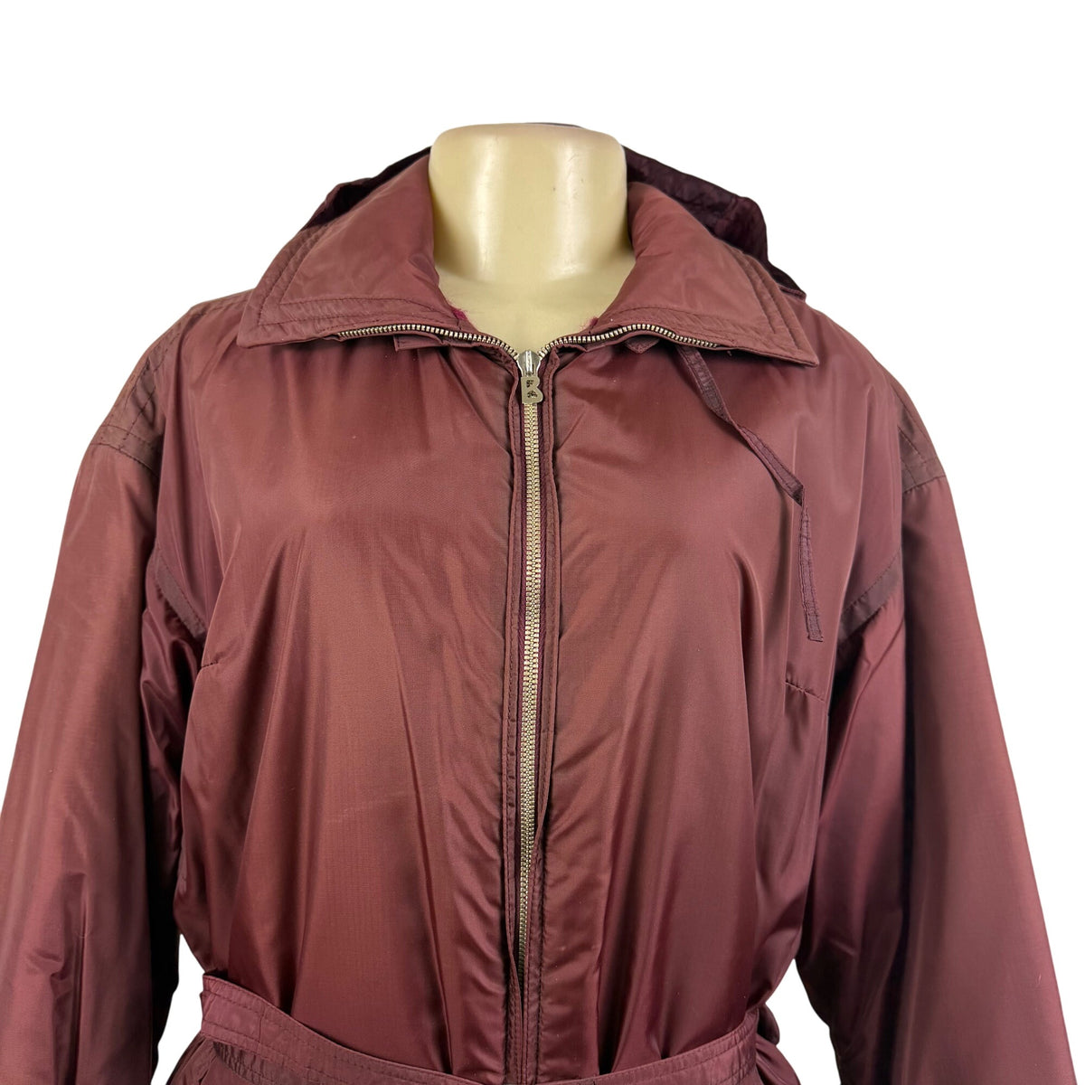Women’s Burgundy Hooded Belted Jacket Lightweight Coat