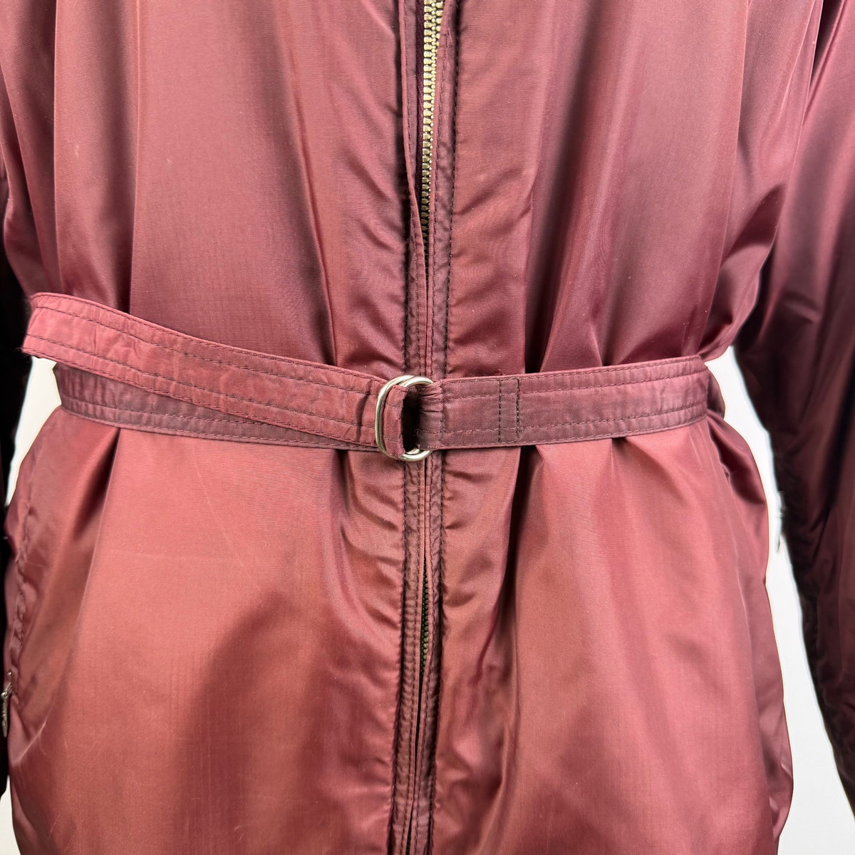 Women’s Burgundy Hooded Belted Jacket Lightweight Coat