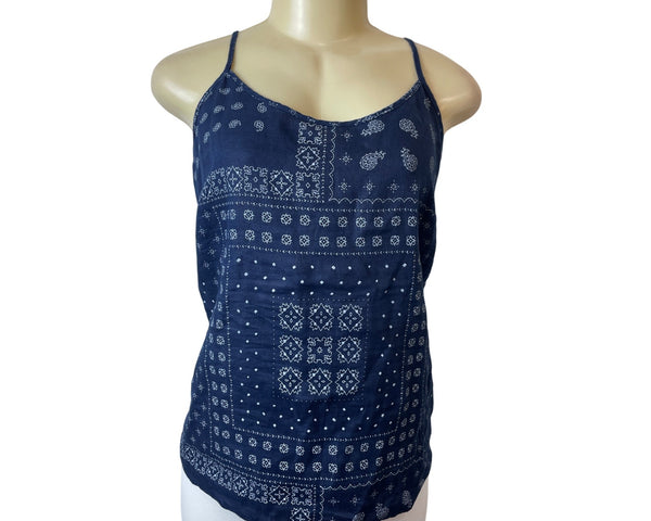 J.Crew Womens Navy Blue Bandana Print Spaghetti Strap Linen Tank Top Size 2