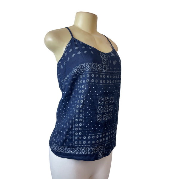 J.Crew Womens Navy Blue Bandana Print Spaghetti Strap Linen Tank Top Size 2