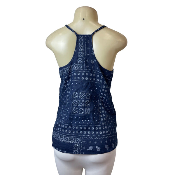 J.Crew Womens Navy Blue Bandana Print Spaghetti Strap Linen Tank Top Size 2