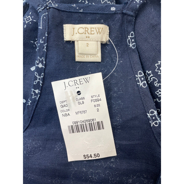 J.Crew Womens Navy Blue Bandana Print Spaghetti Strap Linen Tank Top Size 2