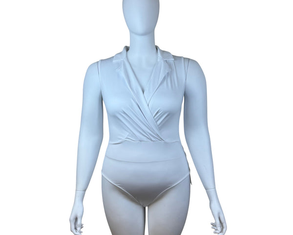 Yozy Women’s White Sleeveless Wrap Front Collared Bodysuit Sz XL - New