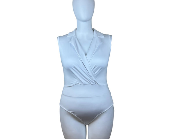 Yozy Women’s White Sleeveless Wrap Front Collared Bodysuit Sz XL - New