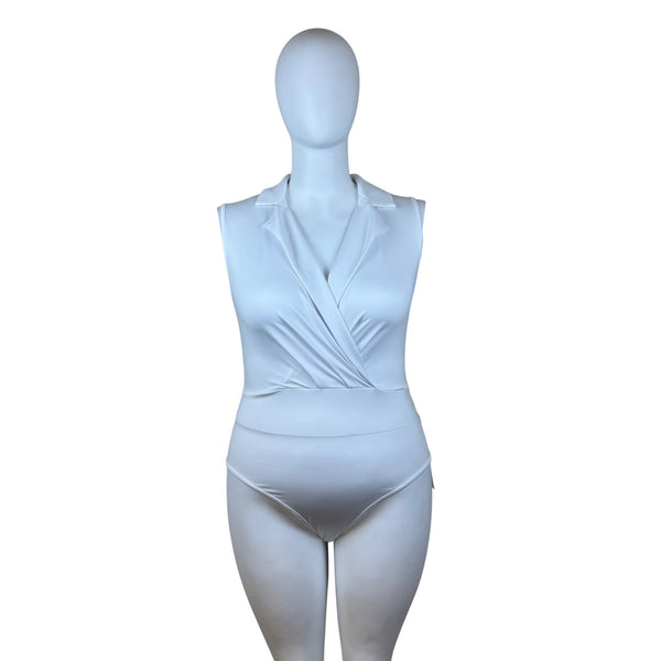 Yozy Women’s White Sleeveless Wrap Front Collared Bodysuit Sz XL - New