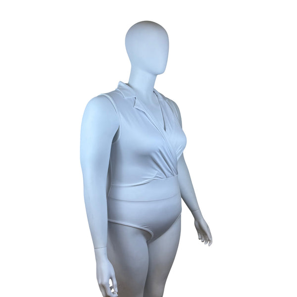 Yozy Women’s White Sleeveless Wrap Front Collared Bodysuit Sz XL - New