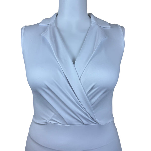Yozy Women’s White Sleeveless Wrap Front Collared Bodysuit Sz XL - New