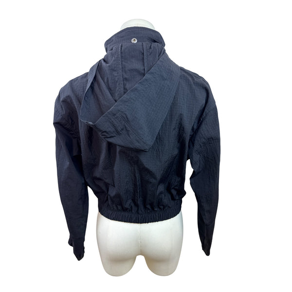 Nike Womens Black & Blue Cropped Windbreaker Jacket With Hood Zip Sz XS