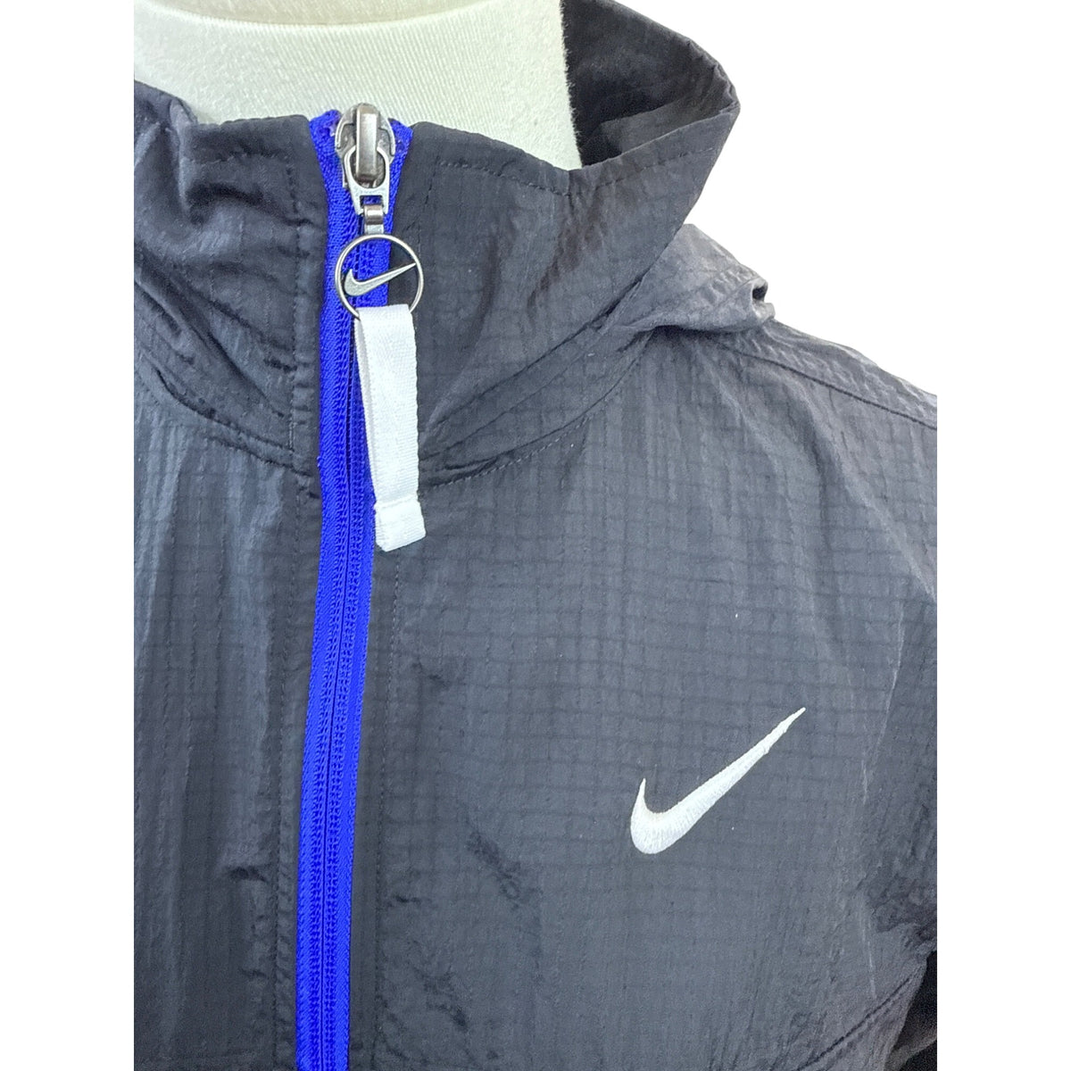 Nike Womens Black & Blue Cropped Windbreaker Jacket With Hood Zip Sz XS