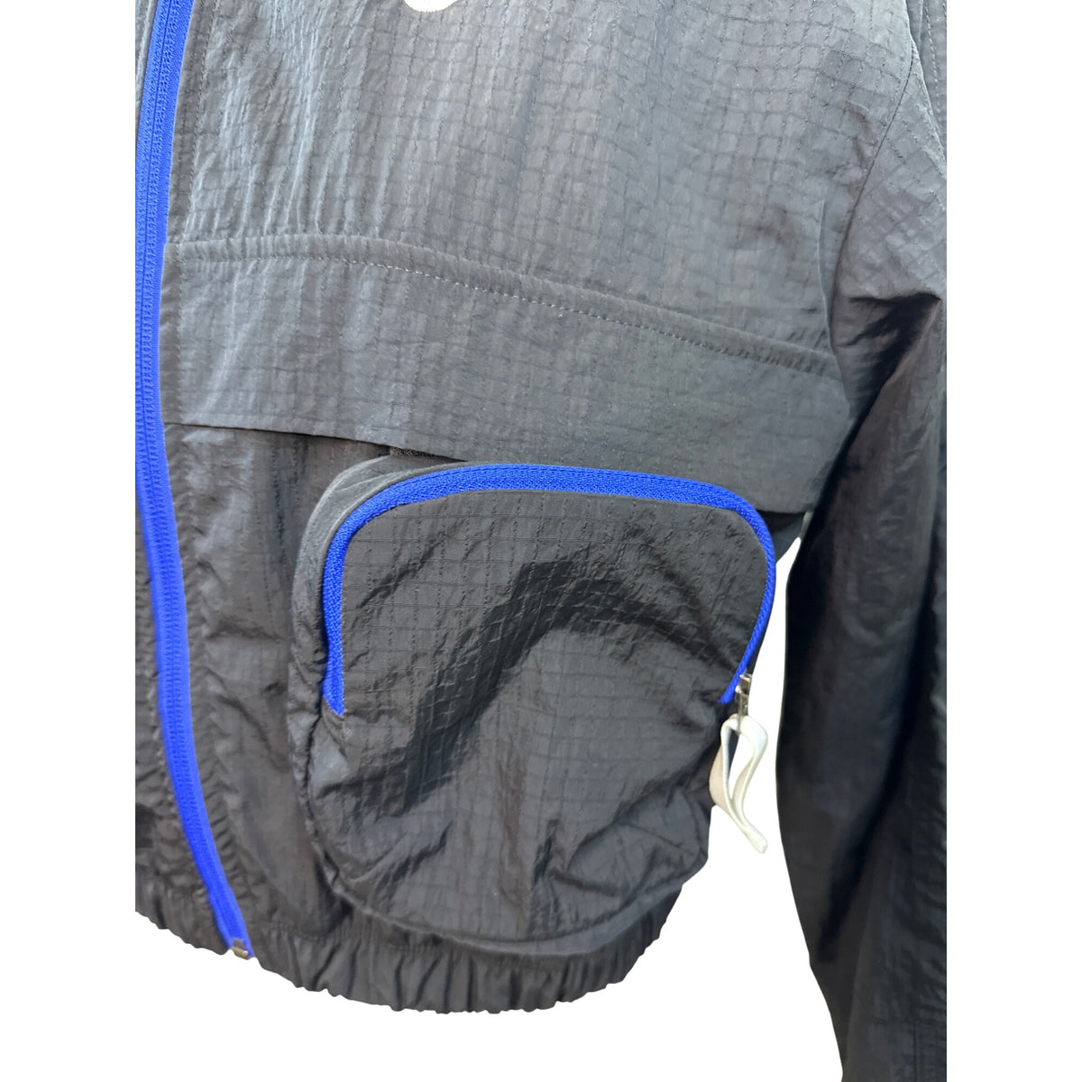 Nike Womens Black & Blue Cropped Windbreaker Jacket With Hood Zip Sz XS