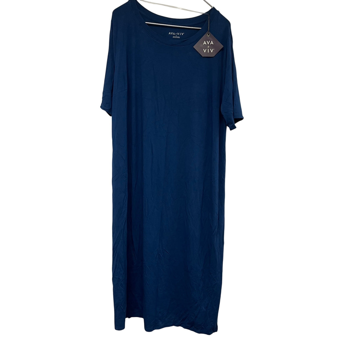 Ava & Viv Womens Blue Solid Short Sleeve Midi Dress 2X