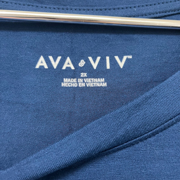 Ava & Viv Womens Blue Solid Short Sleeve Midi Dress 2X