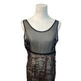 Black Sheer Sleeveless Dress With Bronze Sequin Geometric Pattern