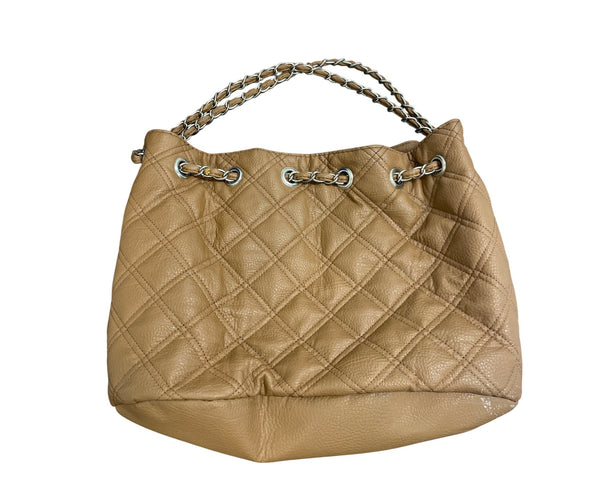 Quilted Tote Bag With Chain Handles Soft Tan Leather Medium Size