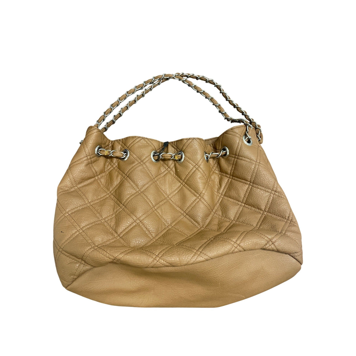 Quilted Tote Bag With Chain Handles Soft Tan Leather Medium Size