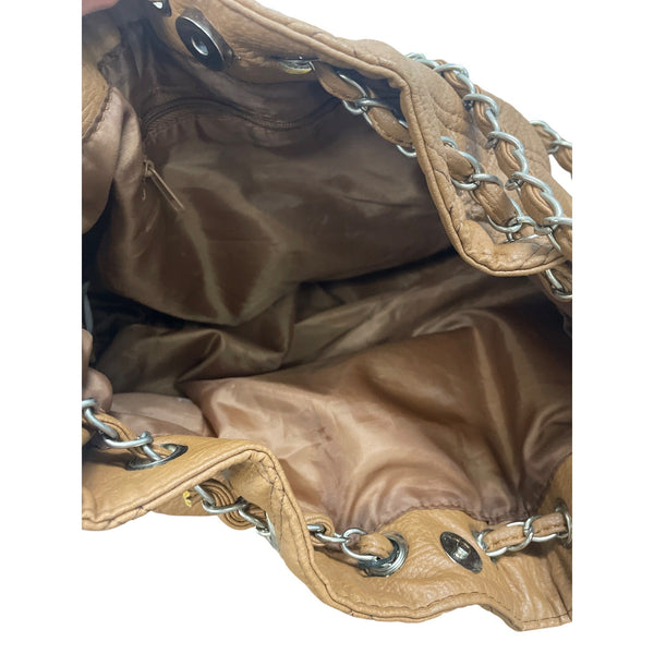 Quilted Tote Bag With Chain Handles Soft Tan Leather Medium Size