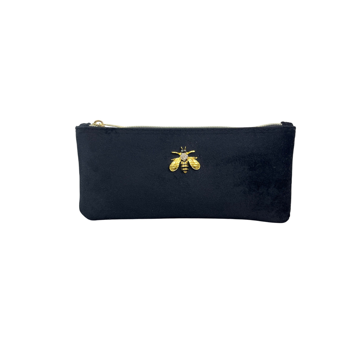 Punch Studio Women's Black Velvet Gold Honeybee Accent Zippered Pouch Sz S