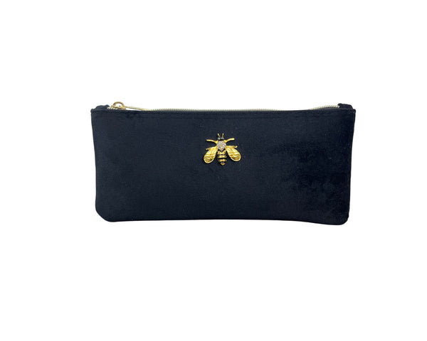 Punch Studio Women's Black Velvet Gold Honeybee Accent Zippered Pouch Sz S