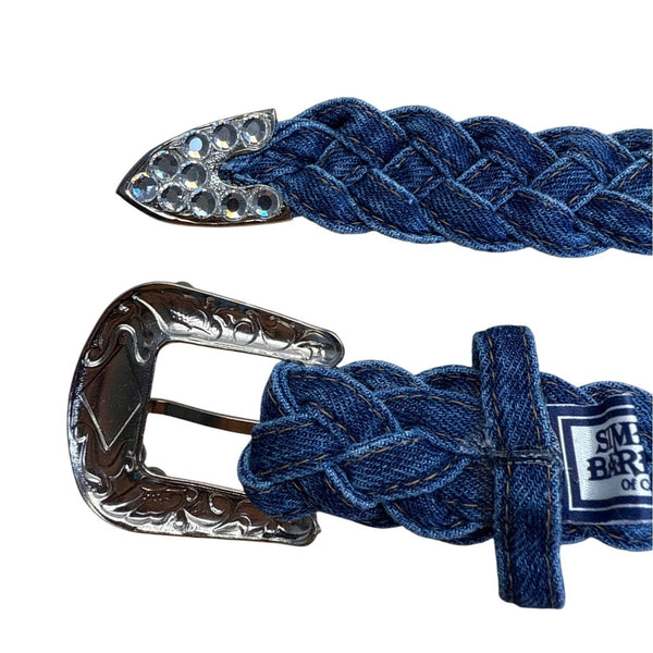 Vintage Simply Barbs Braided Denim Belt With Rhinestone Buckle & Tip