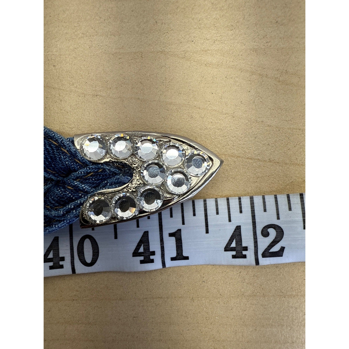 Vintage Simply Barbs Braided Denim Belt With Rhinestone Buckle & Tip