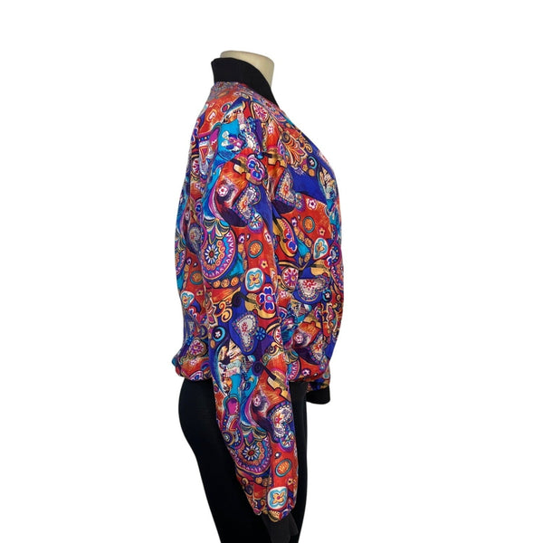Margueritelli Womens Vintage Silk Bomber Jacket Paisley Print Multicolor Size M