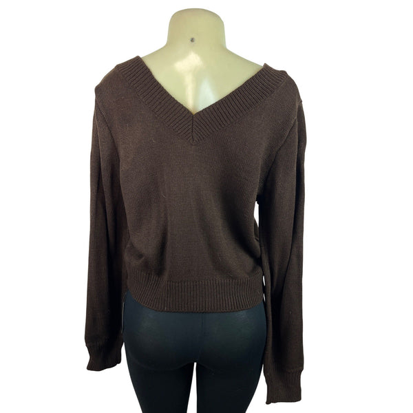 Zaful Brown V-Neck Knit Sweater Womens Long Sleeve Pullover Size M - New