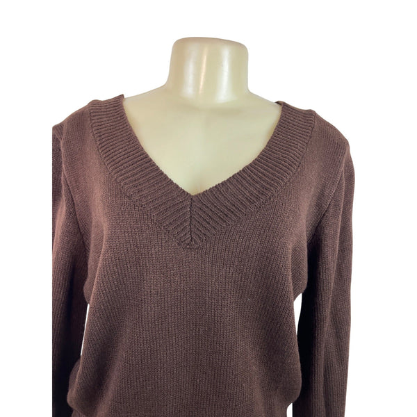 Zaful Brown V-Neck Knit Sweater Womens Long Sleeve Pullover Size M - New