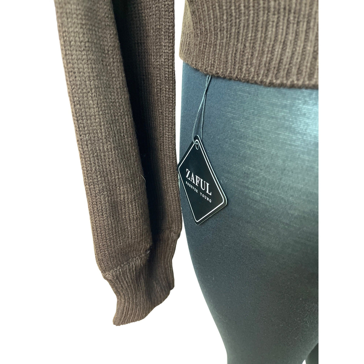 Zaful Brown V-Neck Knit Sweater Womens Long Sleeve Pullover Size M - New