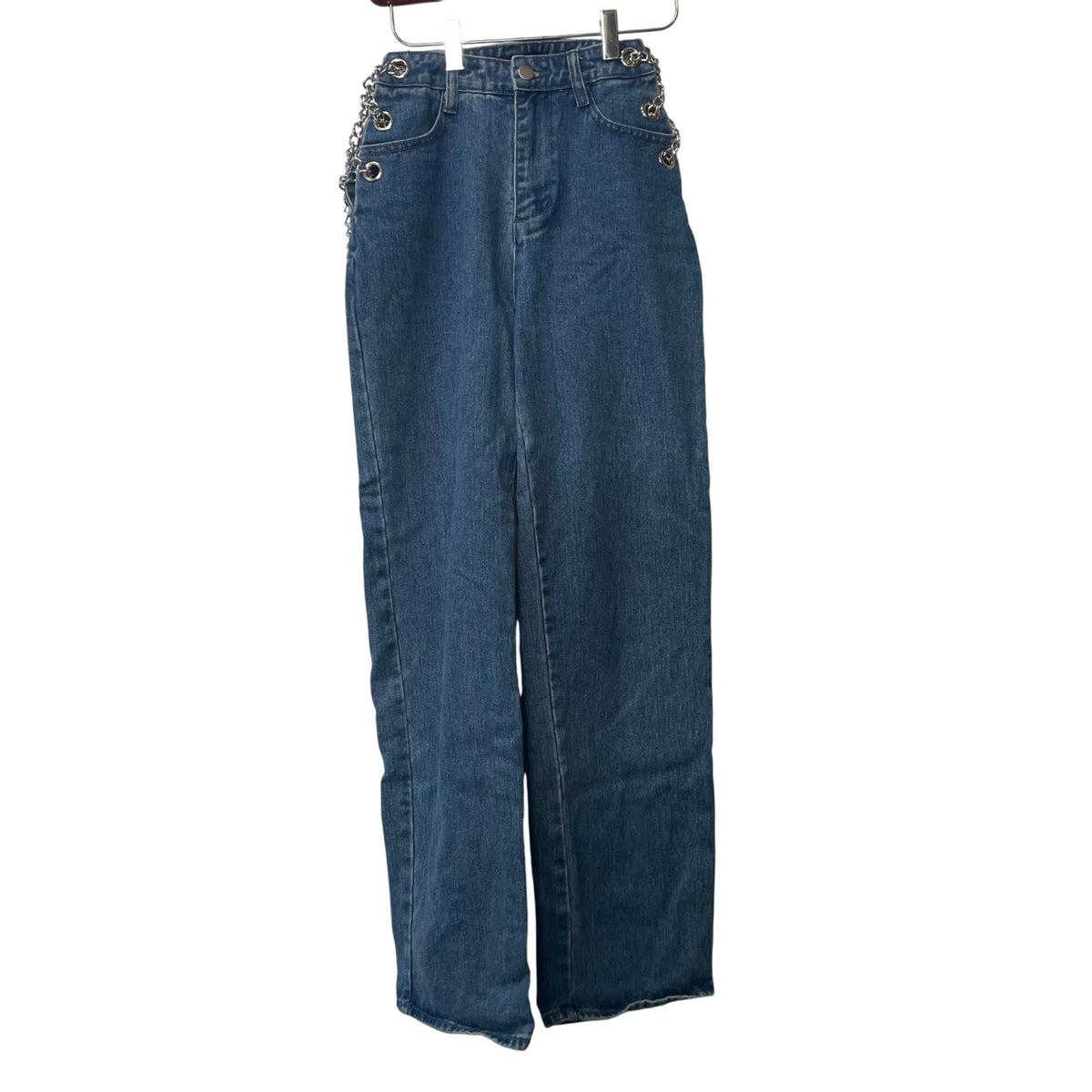 Blue Blush Womens Blue Denim Chain Detail High-Waisted Straight-Leg Jeans Size S