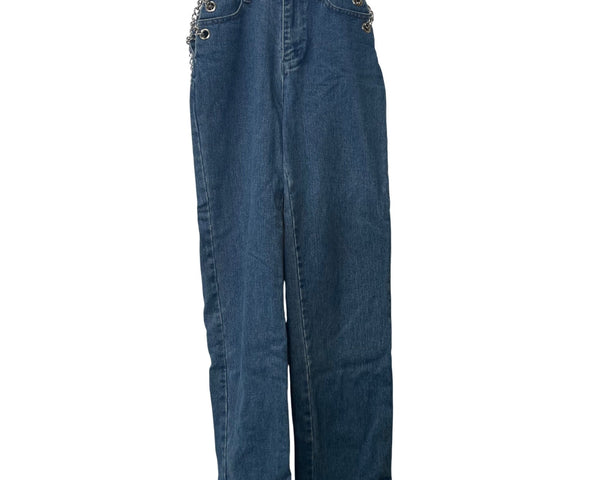 Blue Blush Womens Blue Denim Chain Detail High-Waisted Straight-Leg Jeans Size S