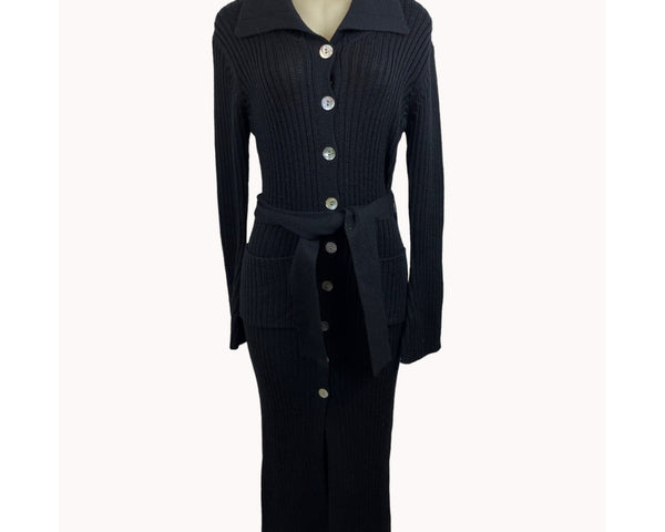 Cami International Women's Black Long Sleeve Wool Dress Wide Lapel Sz XS