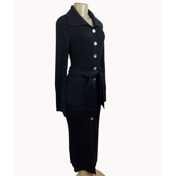 Cami International Women's Black Long Sleeve Wool Dress Wide Lapel Sz XS
