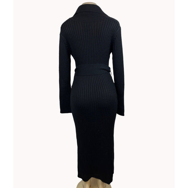 Cami International Women's Black Long Sleeve Wool Dress Wide Lapel Sz XS