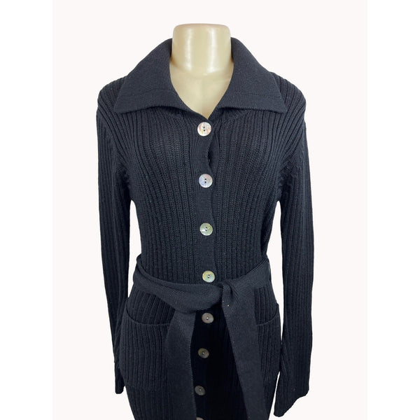 Cami International Women's Black Long Sleeve Wool Dress Wide Lapel Sz XS
