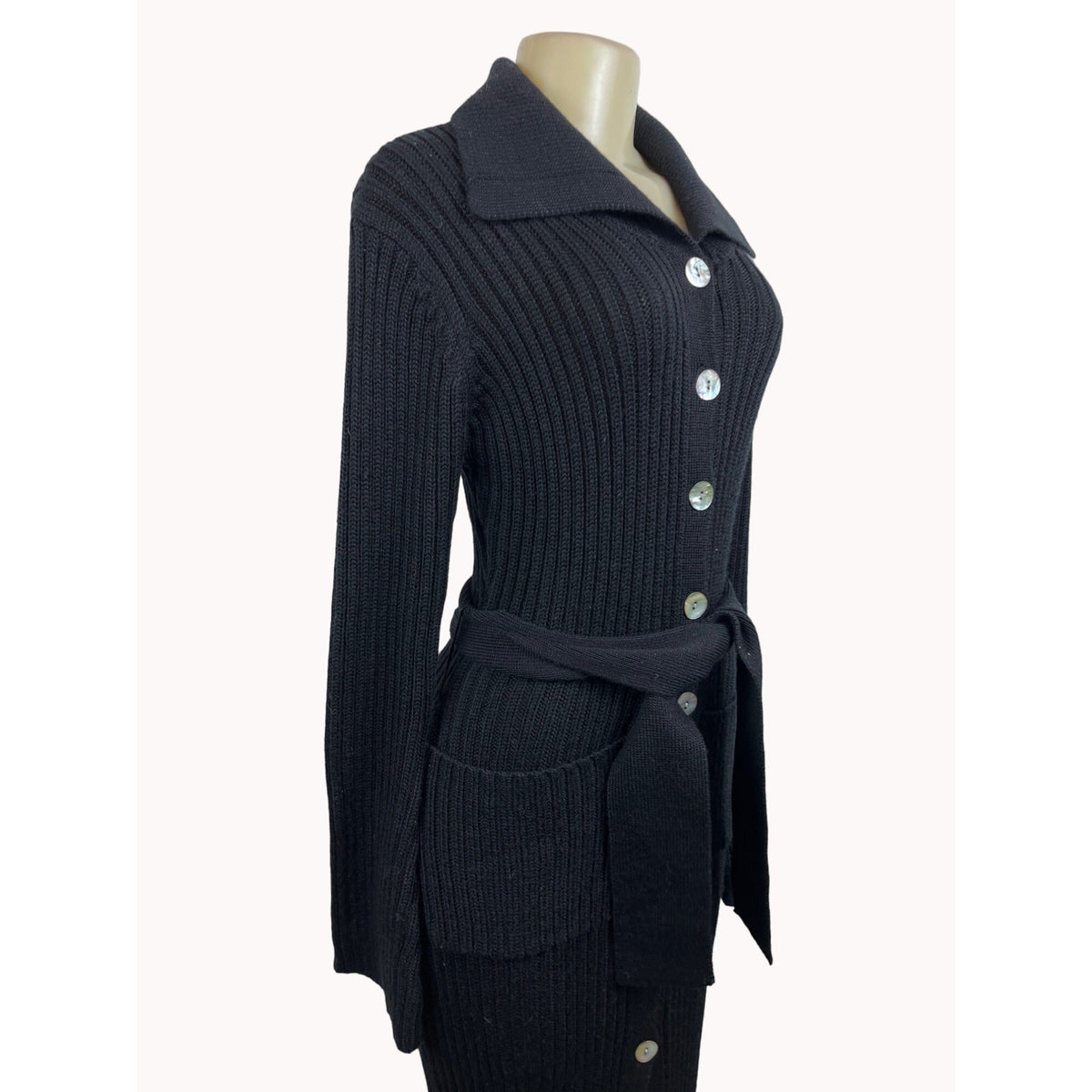 Cami International Women's Black Long Sleeve Wool Dress Wide Lapel Sz XS