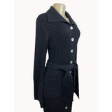 Cami International Women's Black Long Sleeve Wool Dress Wide Lapel Sz XS