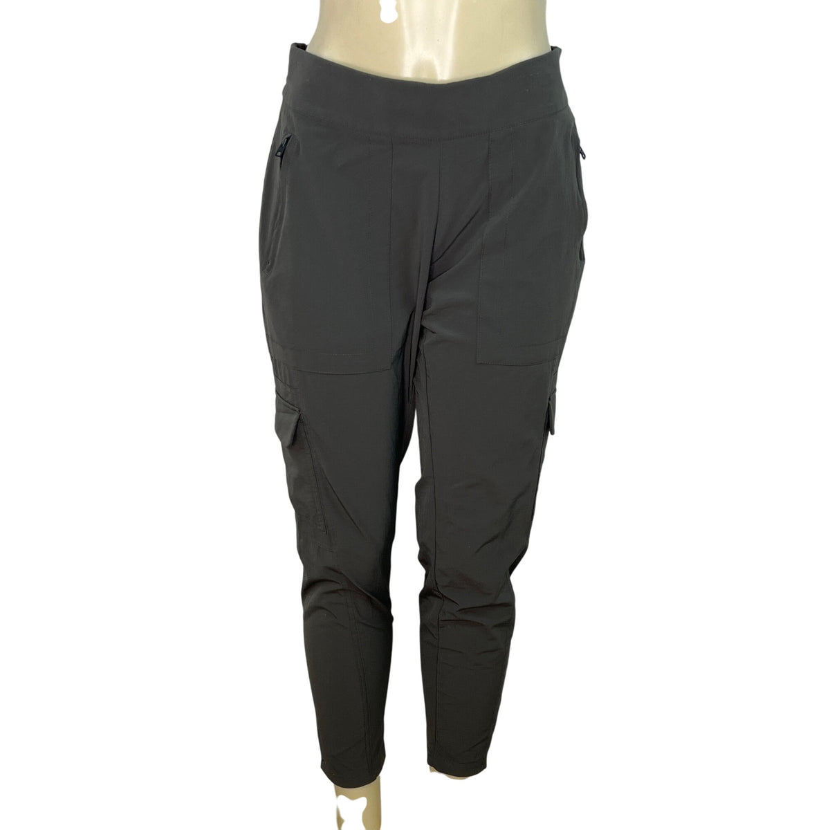 Athleta Womens Gray Elastic Waist Cargo Pants With Zipper & Snap Pockets Size 8