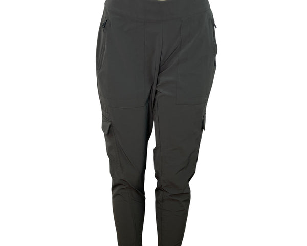 Athleta Womens Gray Elastic Waist Cargo Pants With Zipper & Snap Pockets Size 8