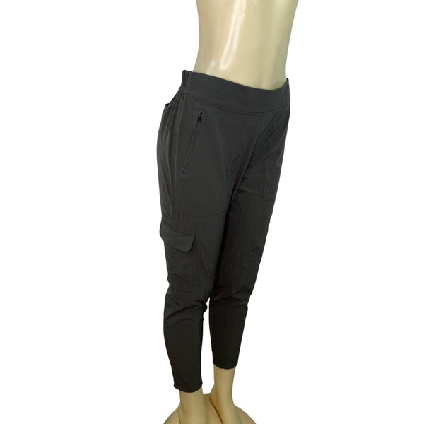 Athleta Womens Gray Elastic Waist Cargo Pants With Zipper & Snap Pockets Size 8