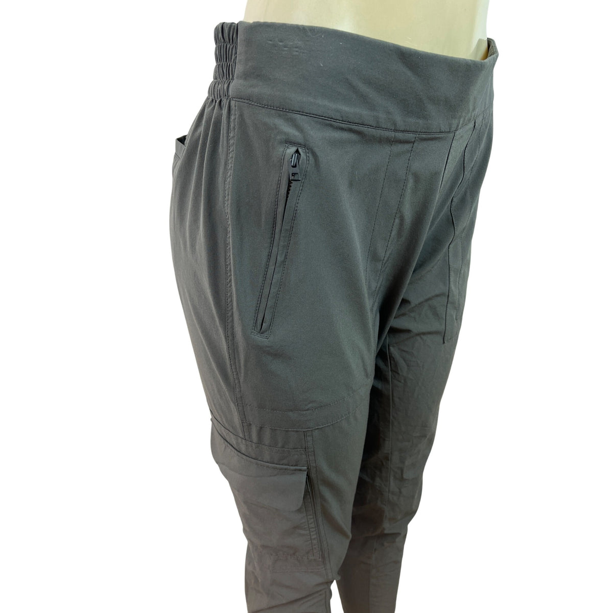 Athleta Womens Gray Elastic Waist Cargo Pants With Zipper & Snap Pockets Size 8